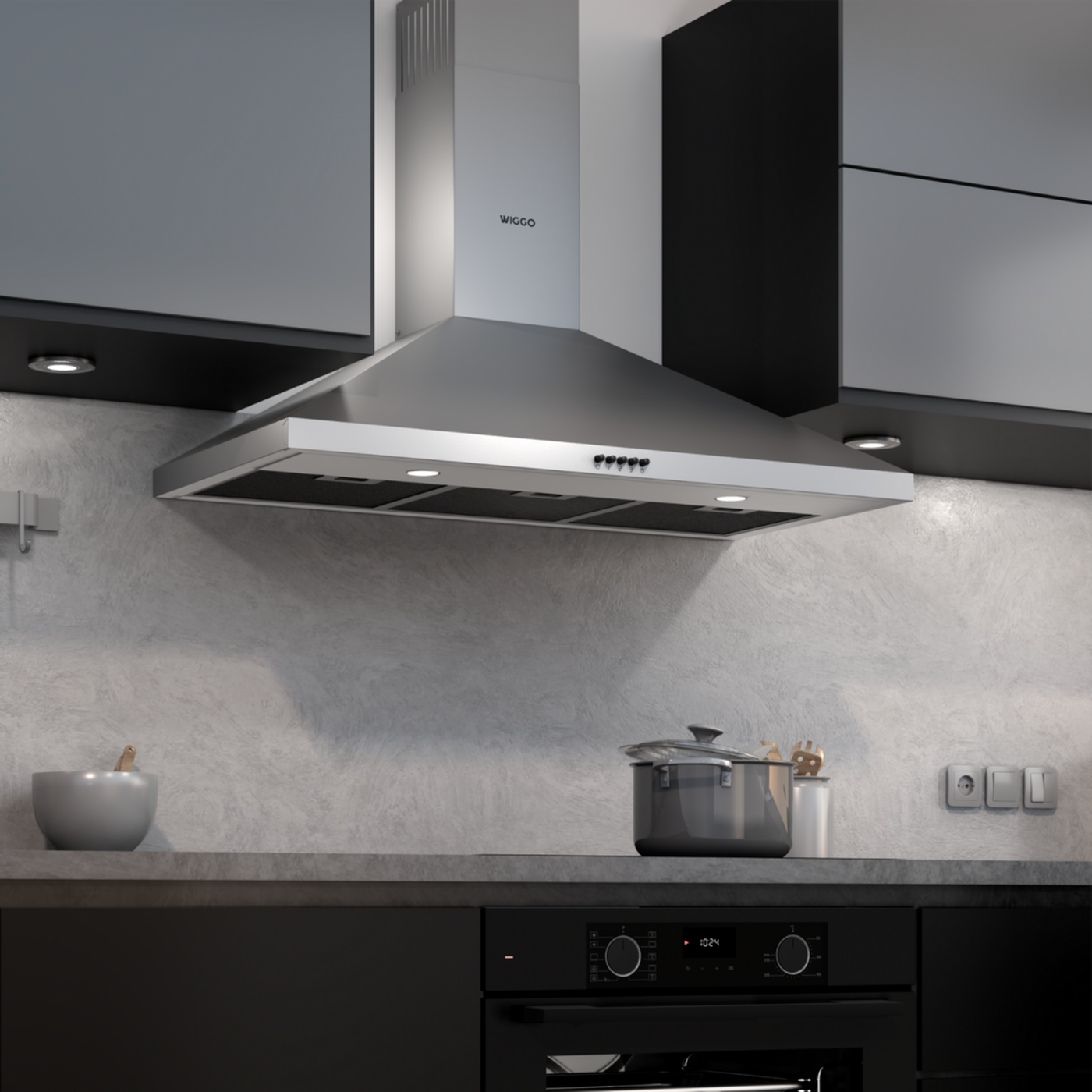 Wiggo WE-A930P(X) – Afzuigkap – 90 cm – RVS – Wandschouw – Koolstoffilter – Energieklasse A – Krachtig