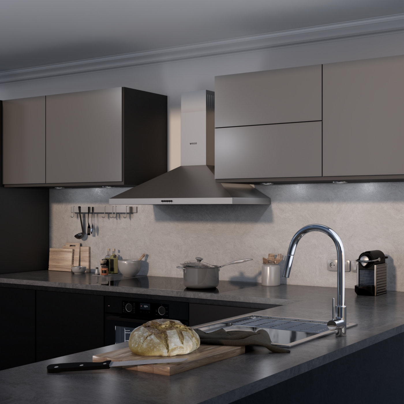 Wiggo WE-A930P(X) – Afzuigkap – 90 cm – RVS – Wandschouw – Koolstoffilter – Energieklasse A – Krachtig