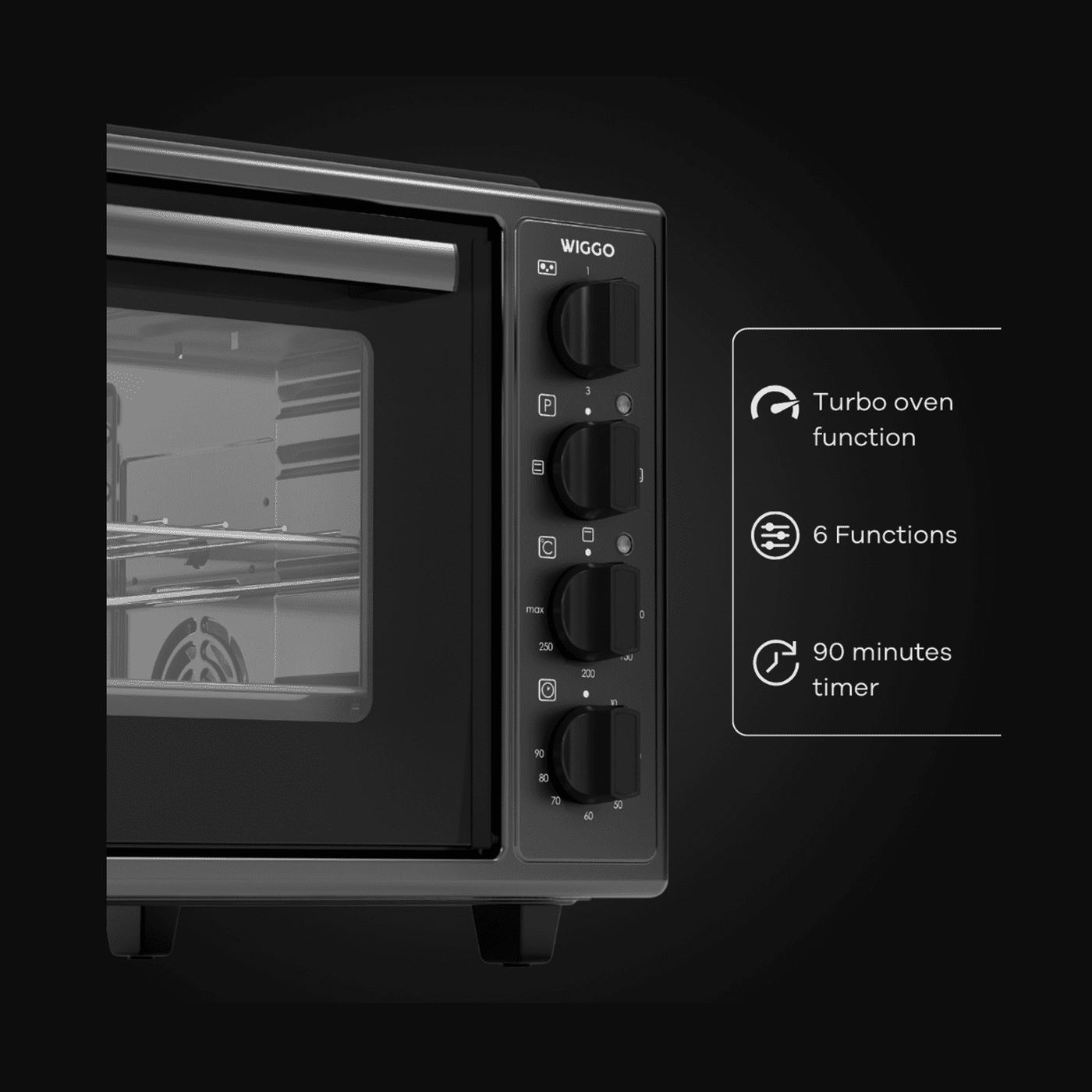 Wiggo WMO-E4562H(B) – Vrijstaande oven – 45 l – Zwart – Pizzastand – Grillfunctie