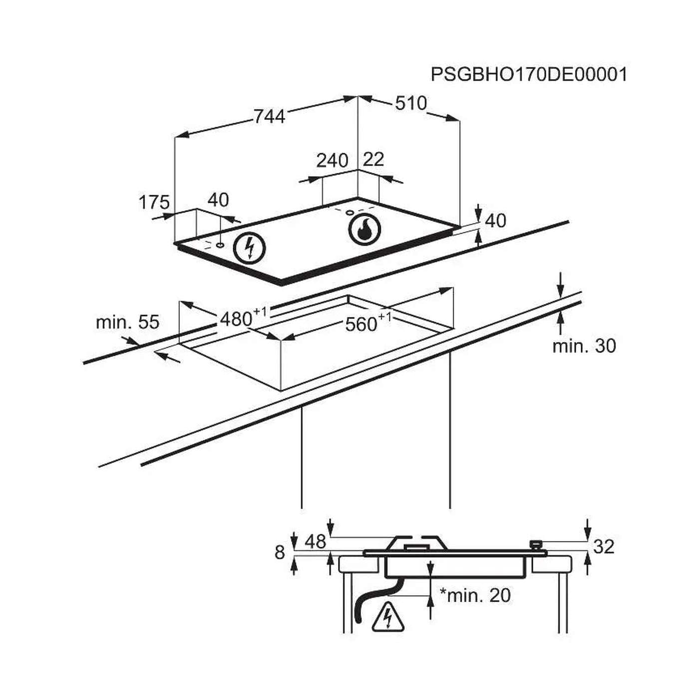 AEG HGB75520SM – Gaskookplaat – 75 cm breed – 5 zones – Krachtig – Direct leverbaar