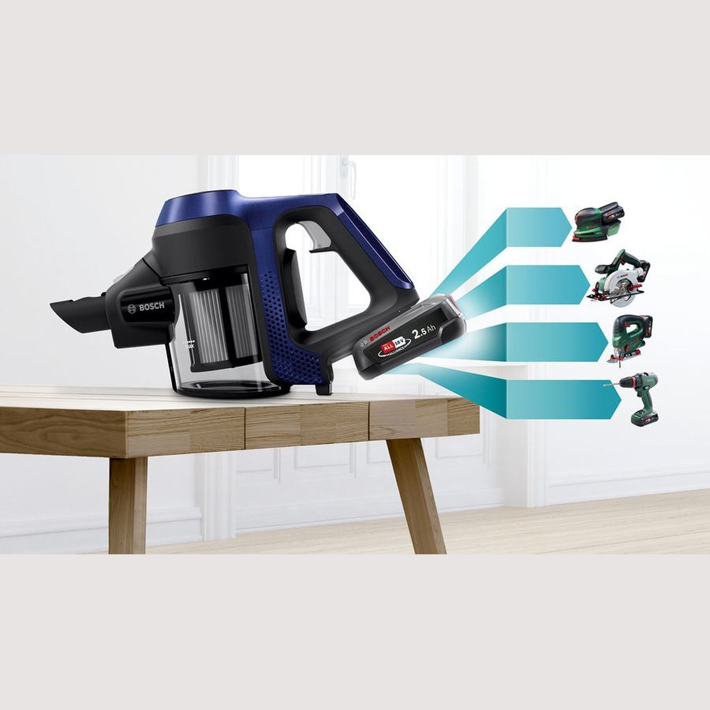 Bosch BBS611MAT – Steelstofzuiger – Accu – Zakloos – 700 W – Blauw – 30 min gebruik