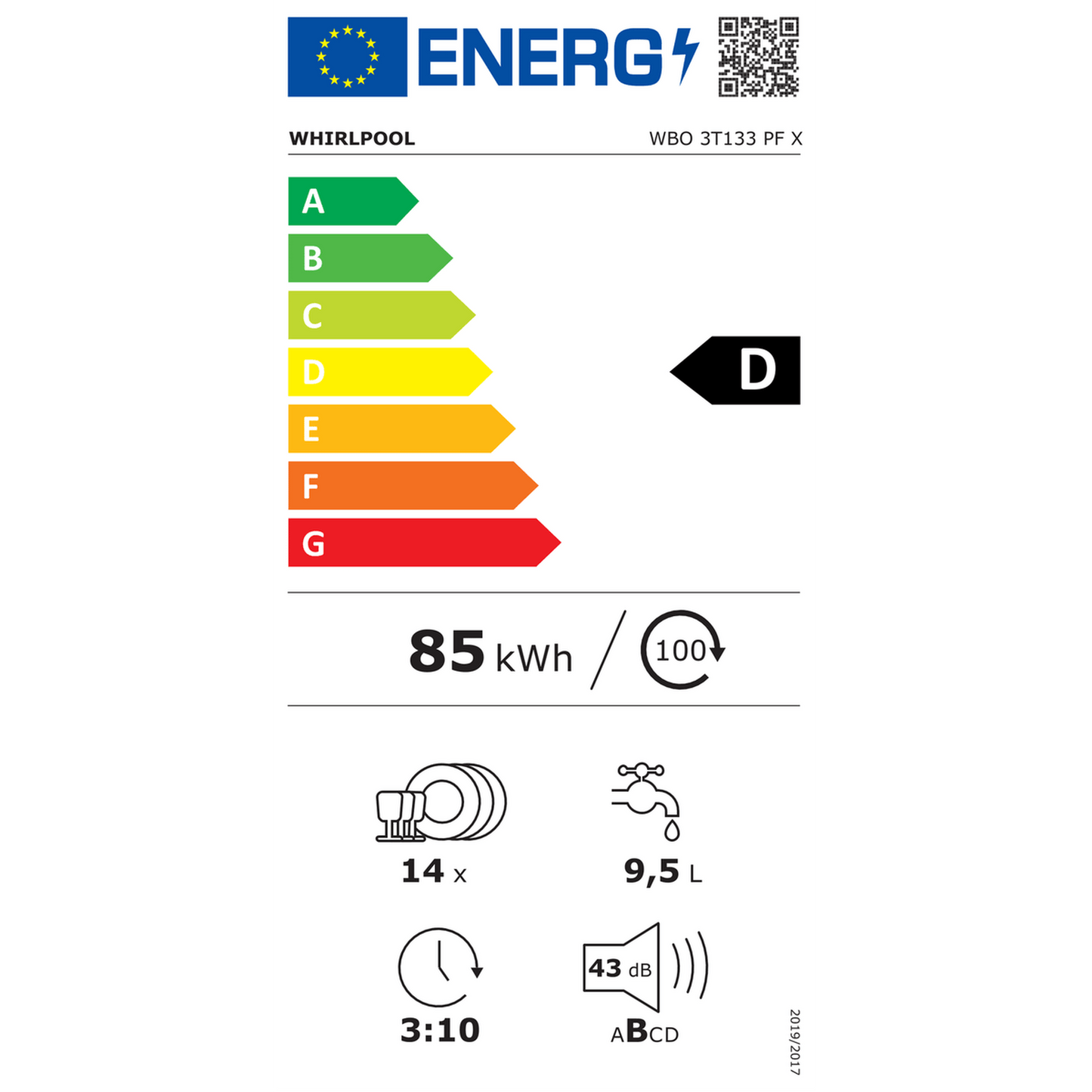 Whirlpool WFO3T133PFX - Vrijstaande vaatwasser