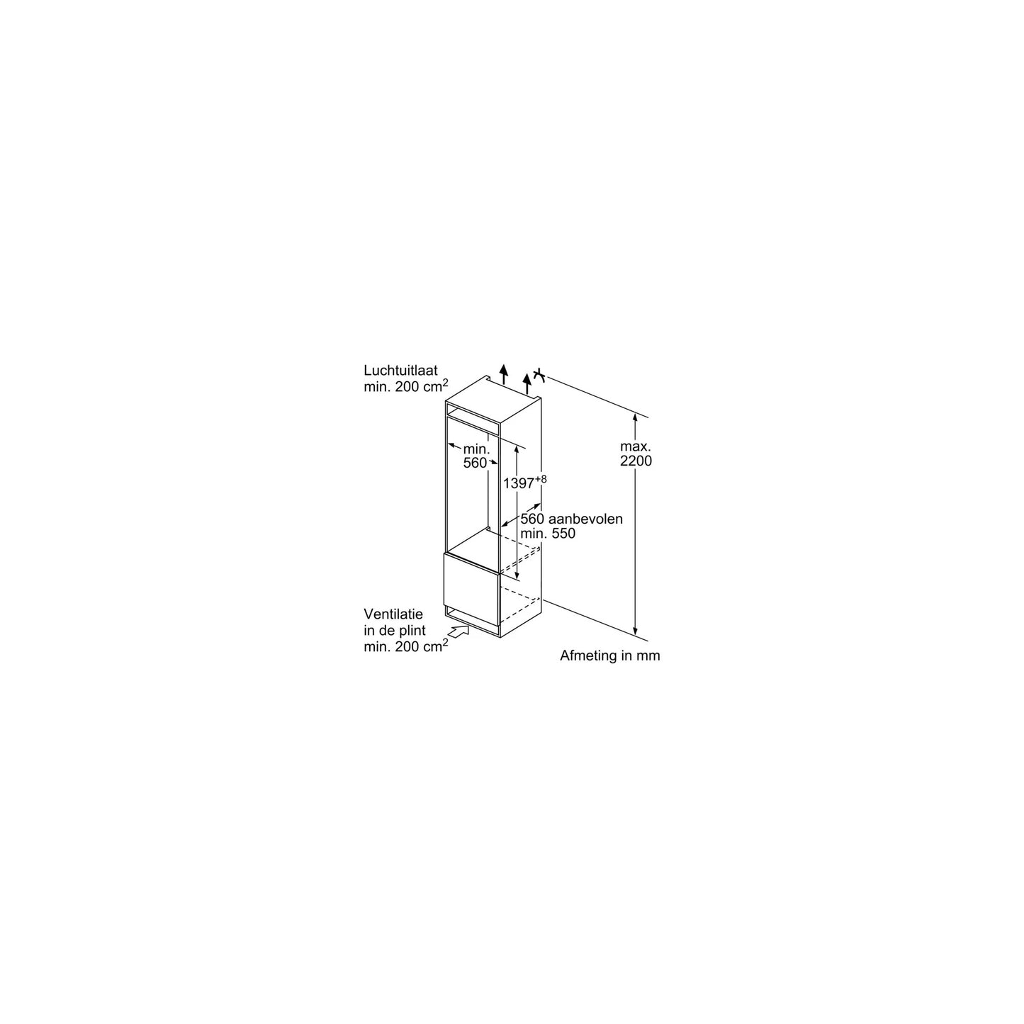 Siemens KI51FADE0 – Inbouw Koelkast – 220 liter – Deur-op-deur – Energieklasse E – Geluidsniveau 37 dB