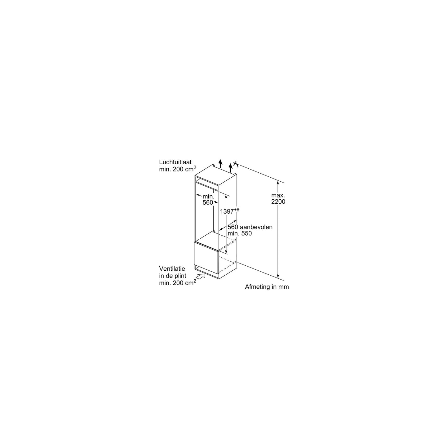 Siemens KI51FADE0 – Inbouw Koelkast – 220 liter – Deur-op-deur – Energieklasse E – Geluidsniveau 37 dB