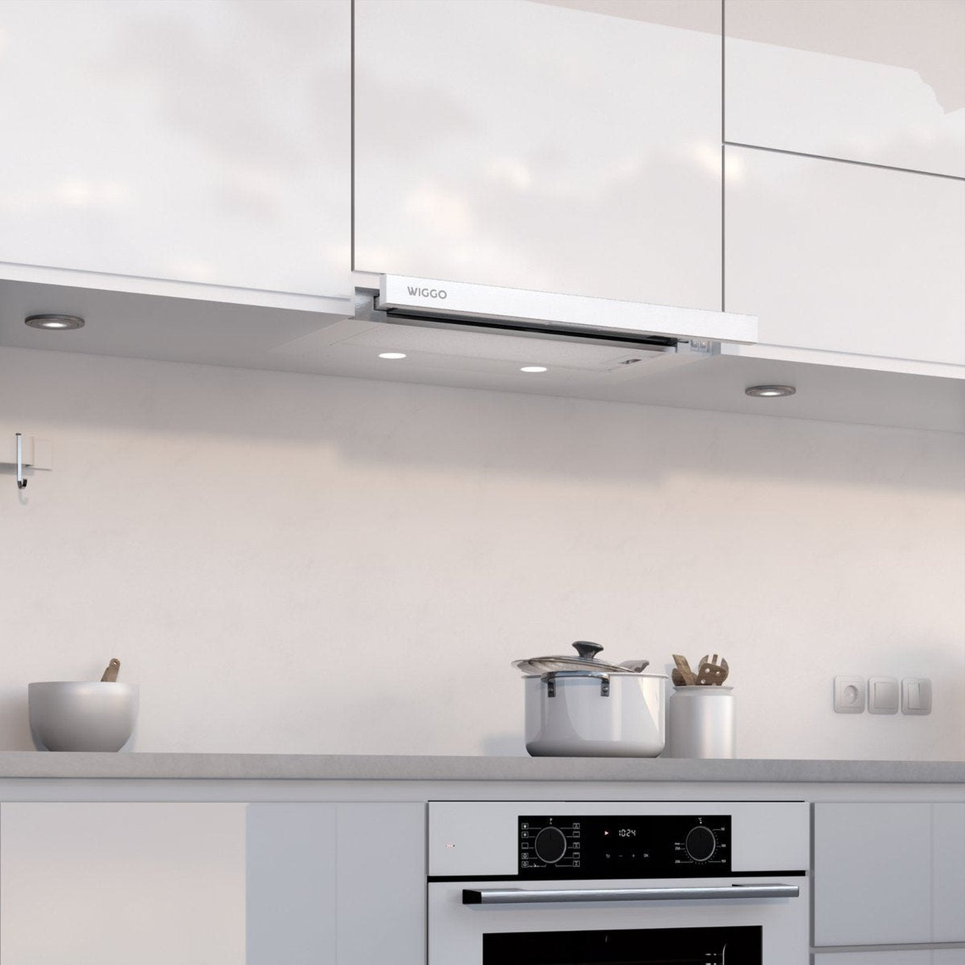 Wiggo WE-E632ER(W) – Vlakscherm Afzuigkap – Wit – 60 cm – LED – Energiezuinig – Fluisterstil