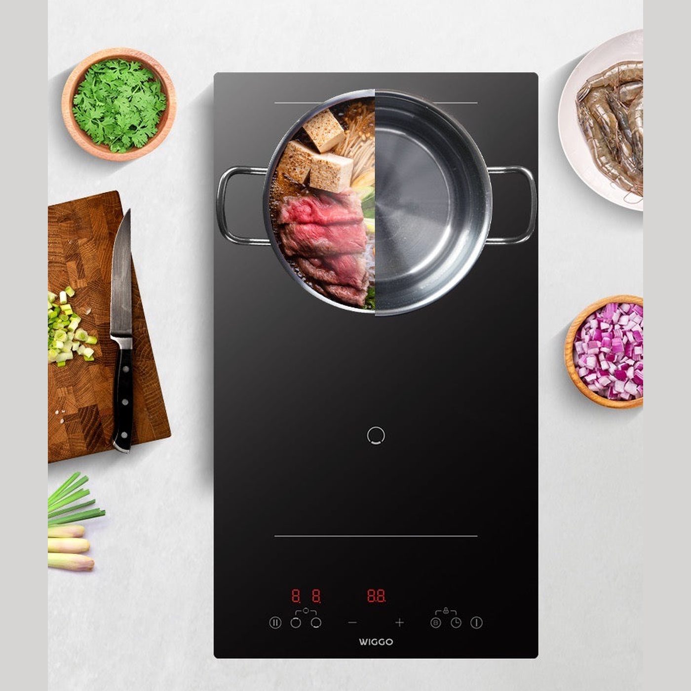 Wiggo WH-B312IRT(B) – Inductiekookplaat – 30 cm – 2 zones – Inbouw – Touchbediening – 3500W – Zwart – 1-fase