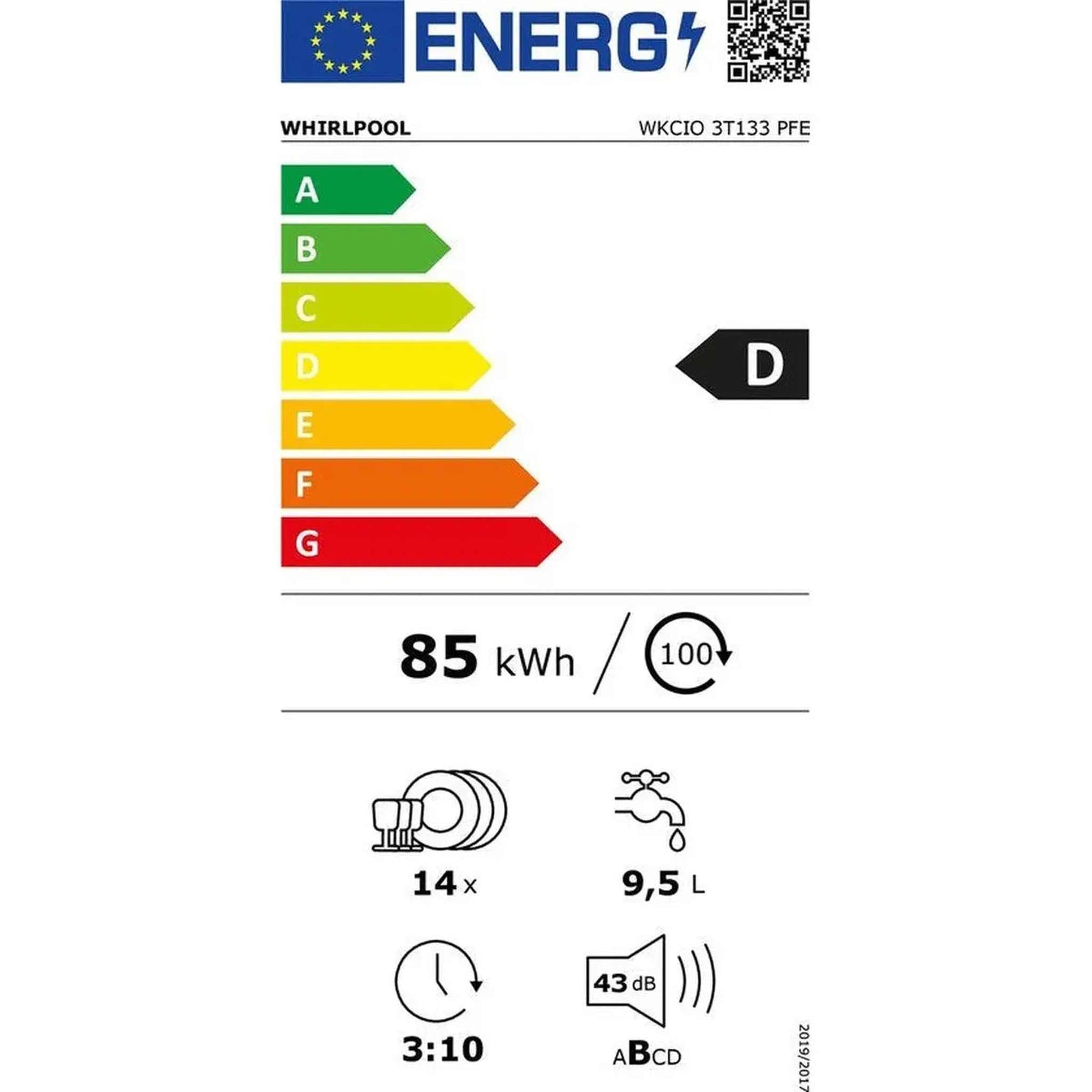 Whirlpool WKCIO3T133PFE - Inbouw vaatwasser - Volledig geïntegreerd