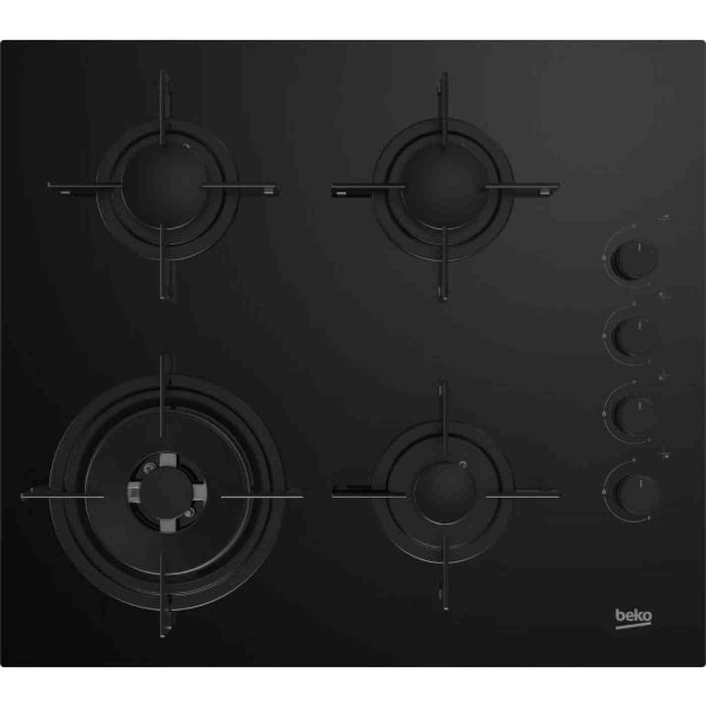 Beko HILG64120S – Gaskookplaat – 4 gaspitten – Keramiek – Zwart – 59 cm – Inbouw