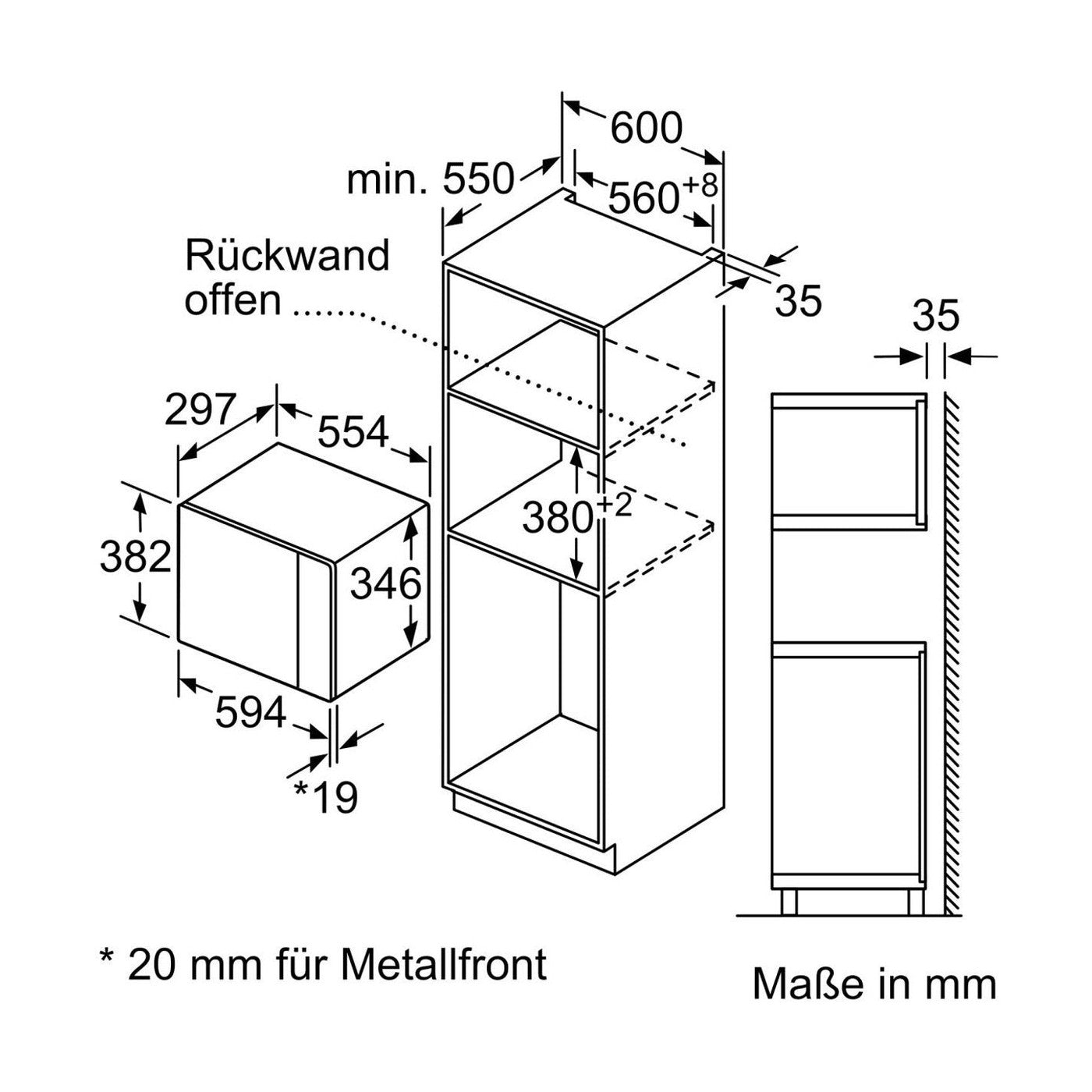Siemens - BF525LMB1 - Magnetron Inbouw - Zwart design - 20 Liter inhoud - Krachtige prestaties