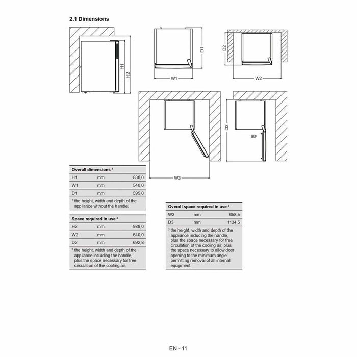 Whirlpool W55VM1120W2WS – Koelkast – 122L, 4-sterren vriezer en stil geluidsniveau