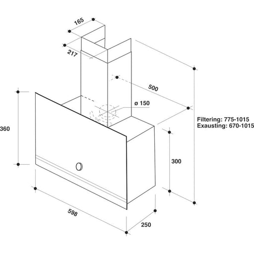 Whirlpool WHVA62FLMK – Afzuigkap – Wandschouw – RVS & Glas en recirculatie- of afvoersysteem