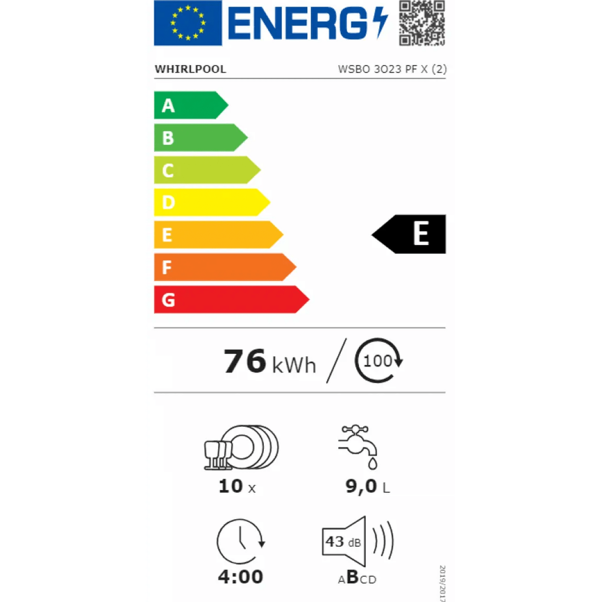Whirlpool WSBO3O23PFX - Inbouw vaatwasser - Half geïntegreerd